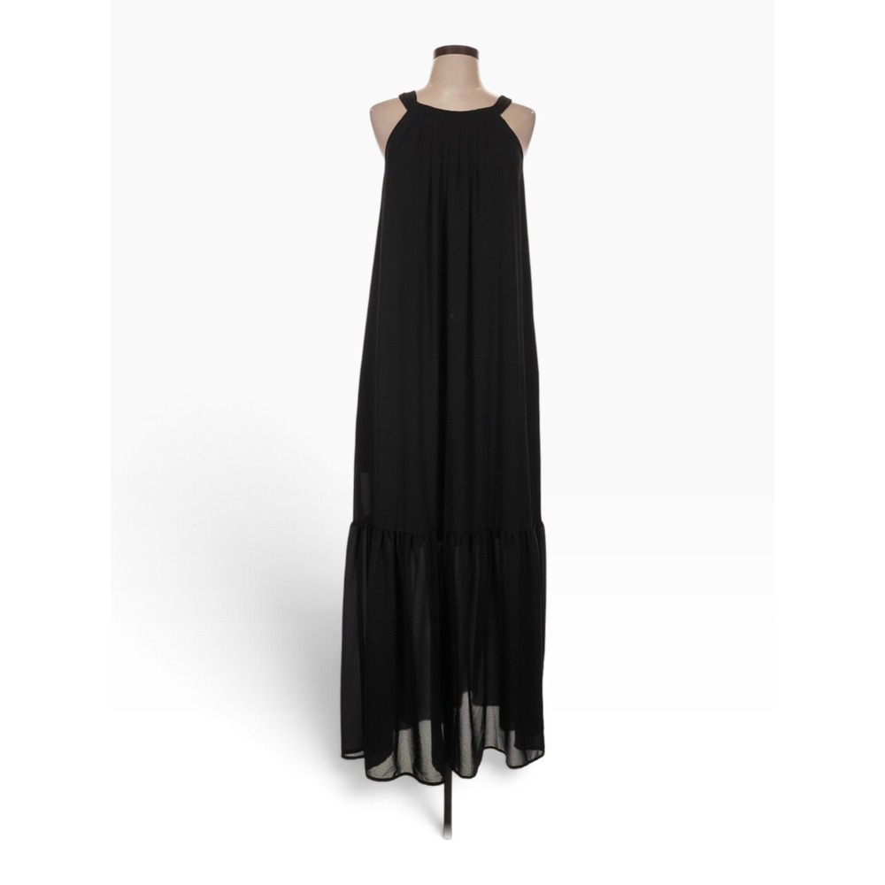 Lands' End Halter Neck Tiered Ruffle Hem Maxi Dress Cocktail Dress Size 10 Black